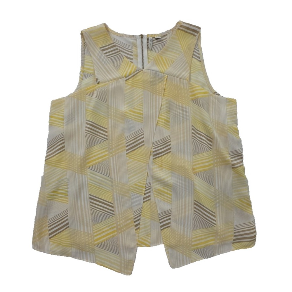 Cato Tank Top Womens L Yellow Brown Flutter Panels Zip Back Summer EUC